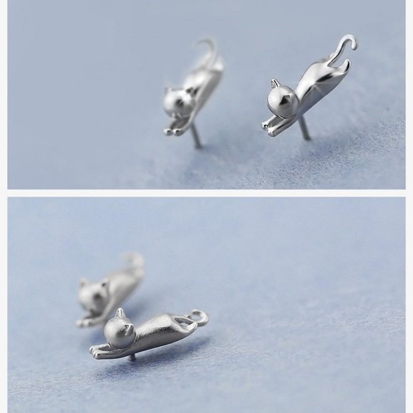 NEW 925 Sterling Silver Cute Cat Stud Earrings - Picture 4 of 4